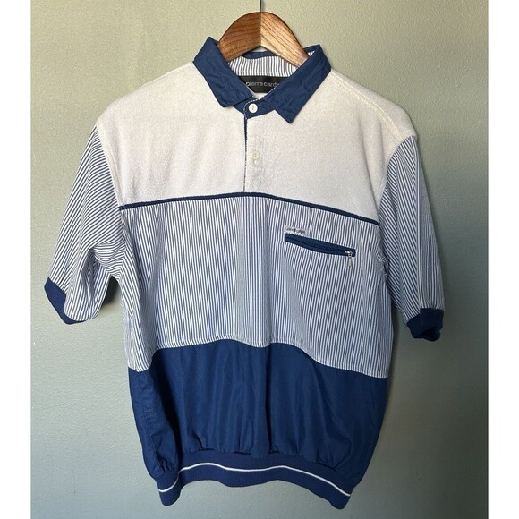 Pierre Cardin Mens Polo Shirt Medium Golf 80s Vntage Sheldon Designer Colorblock - Picture 1 of 9